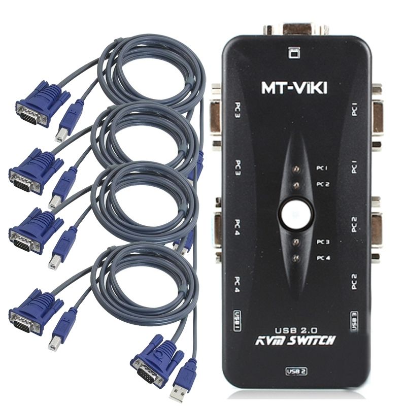 USB 2.0 4 Port Monitor VGA SVGA KVM Switch Box + 4 Cables